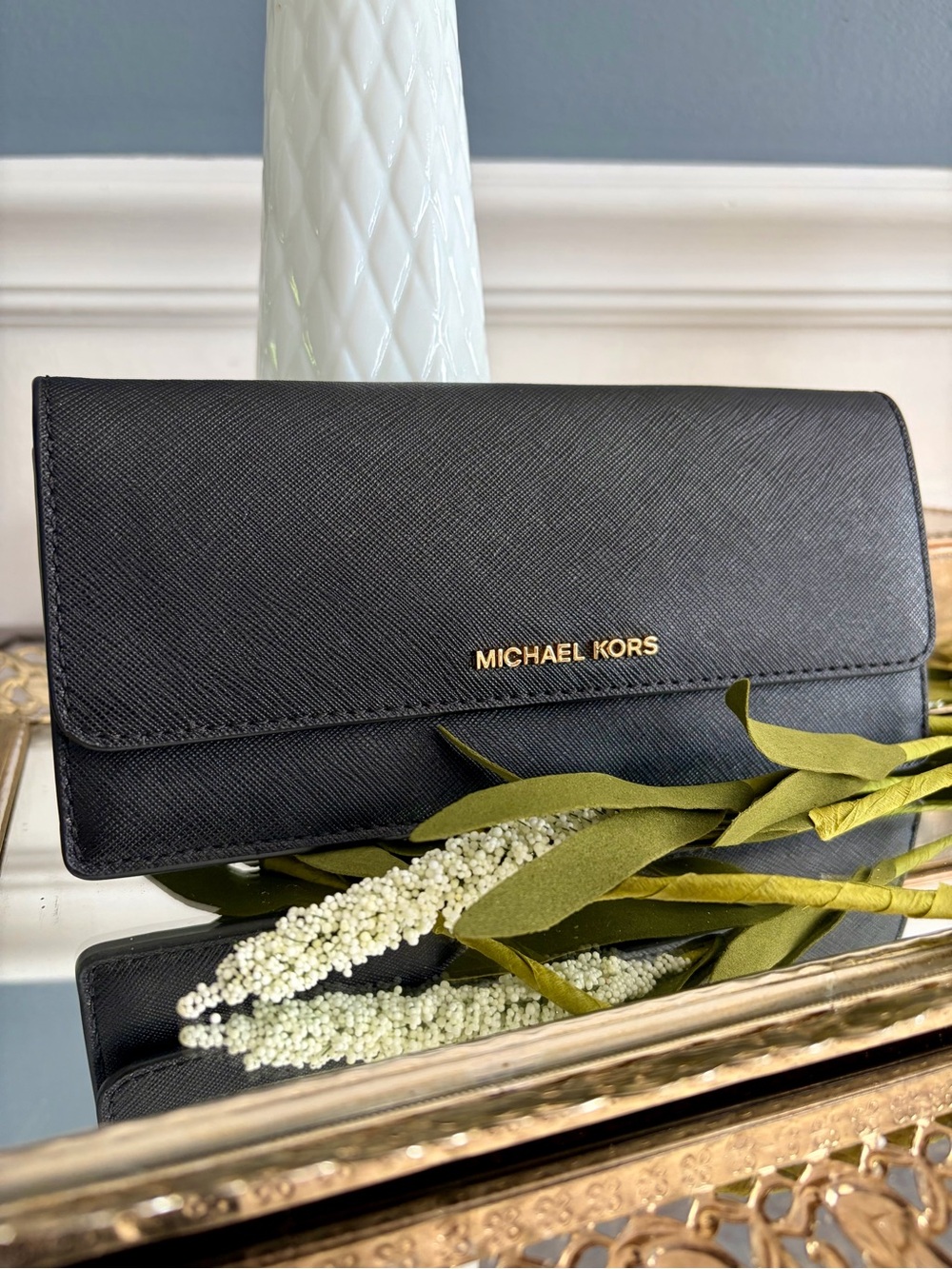 Michael Kors Jet Set Slim Wallet- Black Saffiano